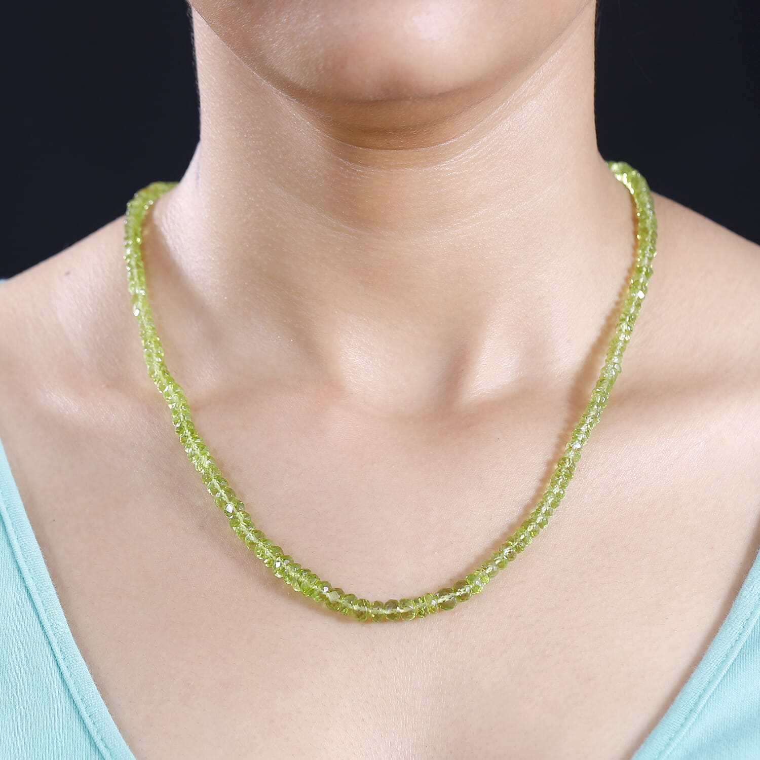 Peridot Halskette ca. 45 cm + 5 cm Extender, 925 Silber 750 Gelbgold Vermeil ca. 90,25 ct.