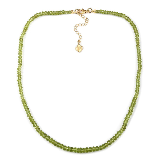 Peridot Halskette ca. 45 cm + 5 cm Extender, 925 Silber 750 Gelbgold Vermeil ca. 90,25 ct.