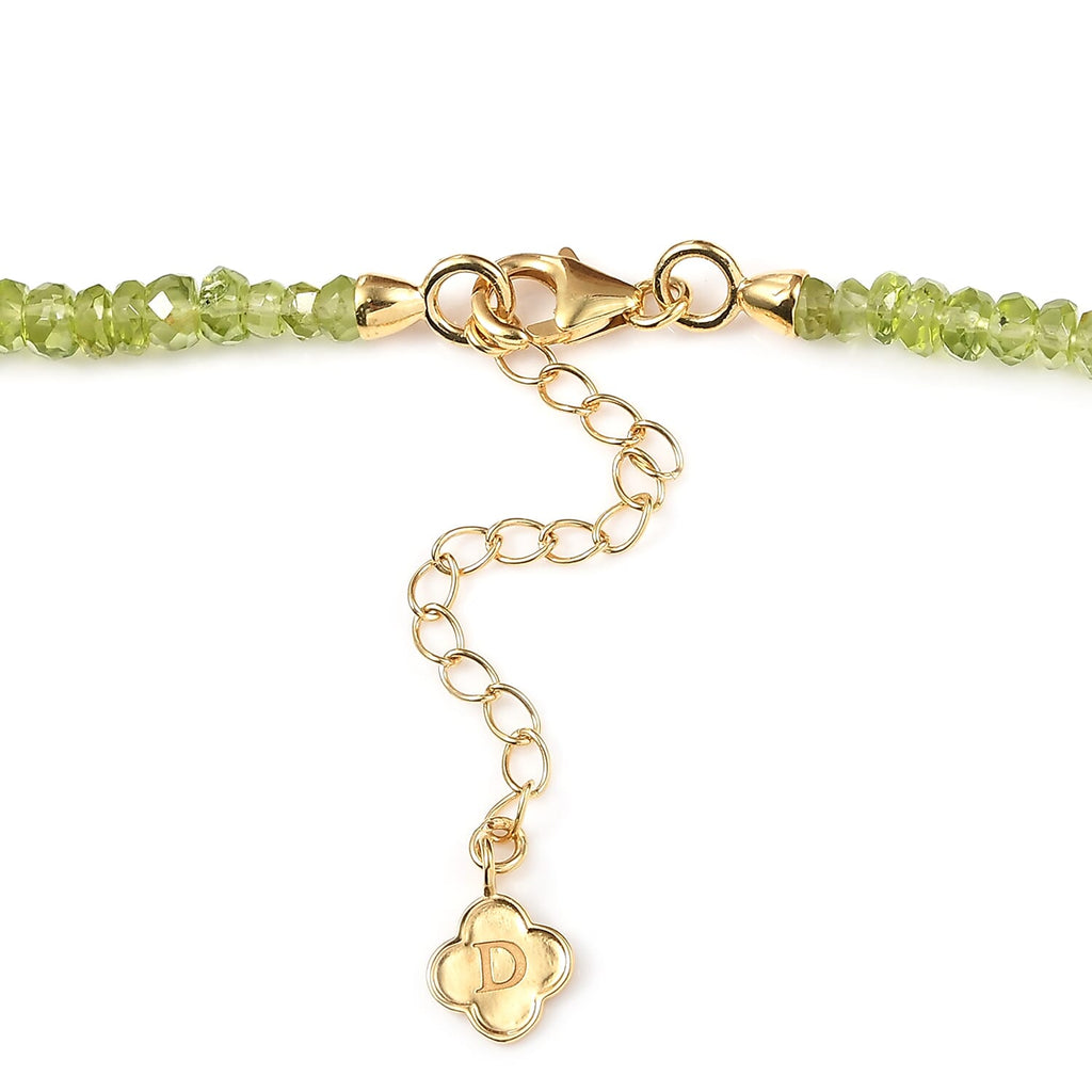 Peridot Halskette ca. 45 cm + 5 cm Extender, 925 Silber 750 Gelbgold Vermeil ca. 90,25 ct.