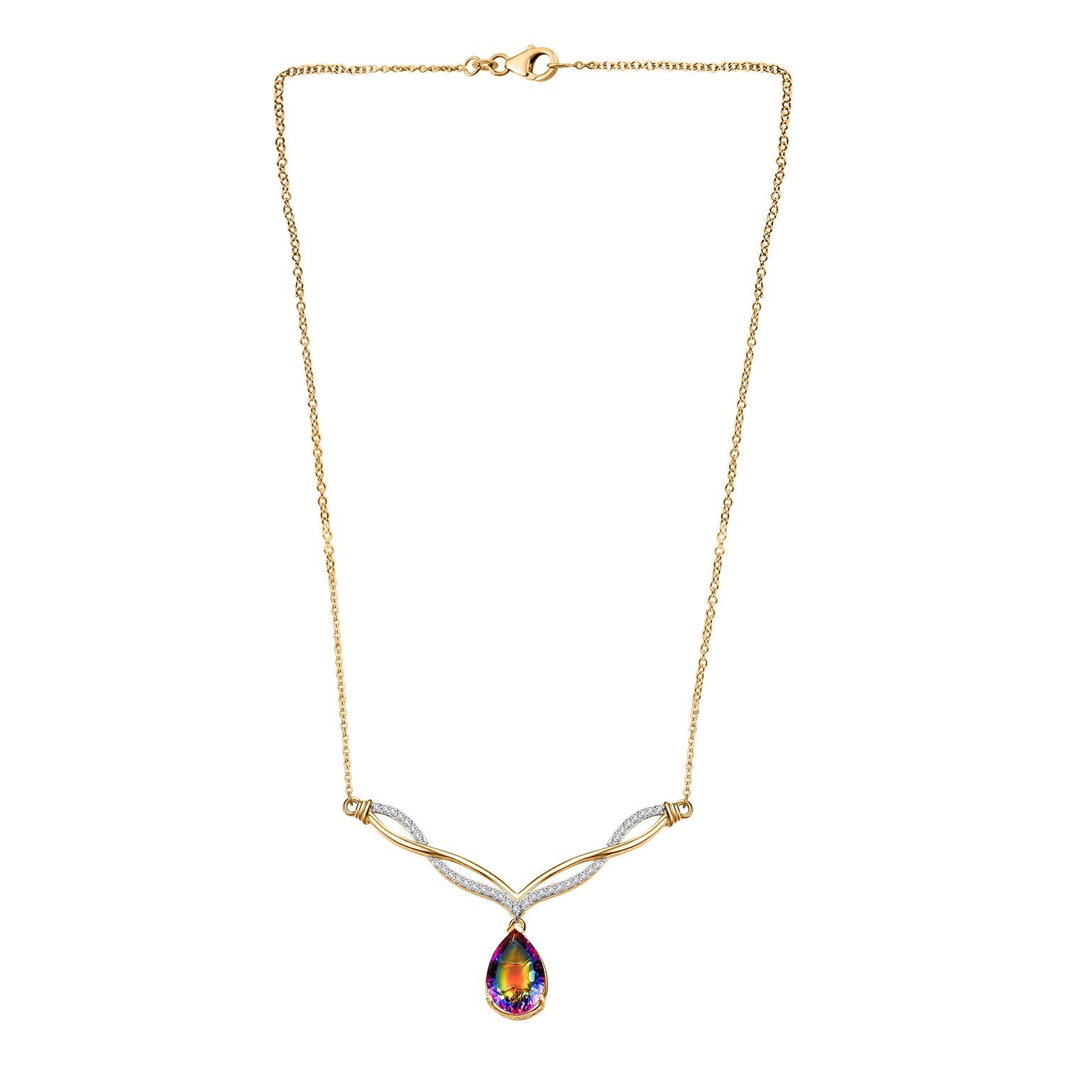 Nebel Quarz, Weißer Zirkon Halskette ca. 45 cm 925 Silber 750 Gelbgold Vermeil ca. 7,02 ct.