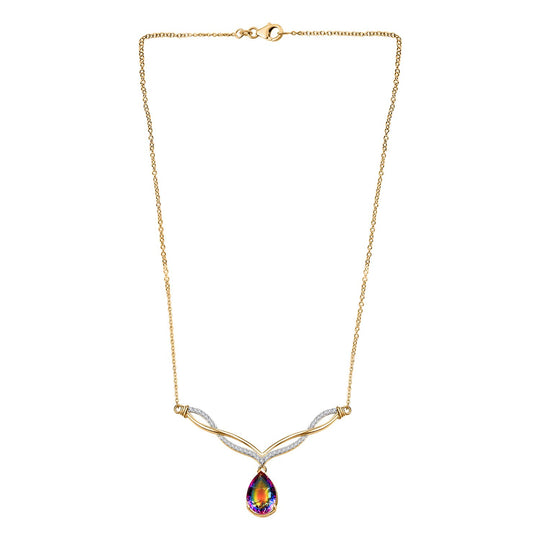 Nebel Quarz, Weißer Zirkon Halskette ca. 45 cm 925 Silber 750 Gelbgold Vermeil ca. 7,02 ct.