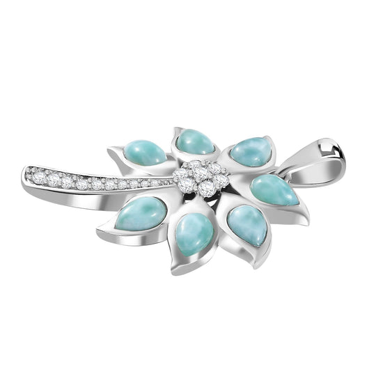 AA Natürlicher grüner Larimar, Weißer Zirkon Anhänger 925 Silber rhodiniert ca. 4.46 ct