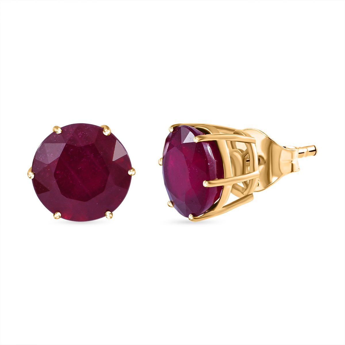Afrikanischer Rubin (Fissure gefüllt) Ohrringe 925 Silber Gelbgold Vermeil ca. 11,30 ct.
