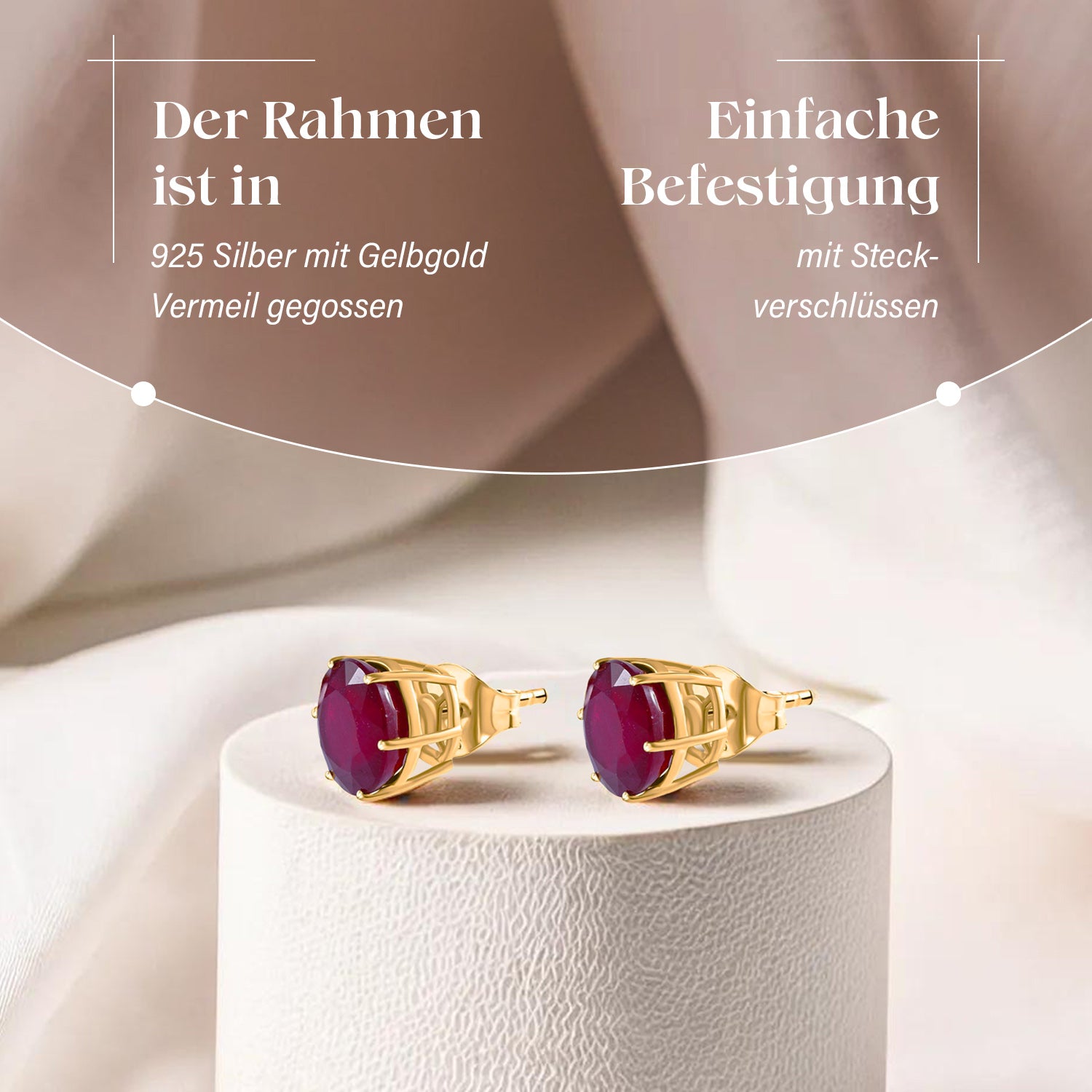 Afrikanischer Rubin (Fissure gefüllt) Ohrringe 925 Silber Gelbgold Vermeil ca. 11,30 ct.