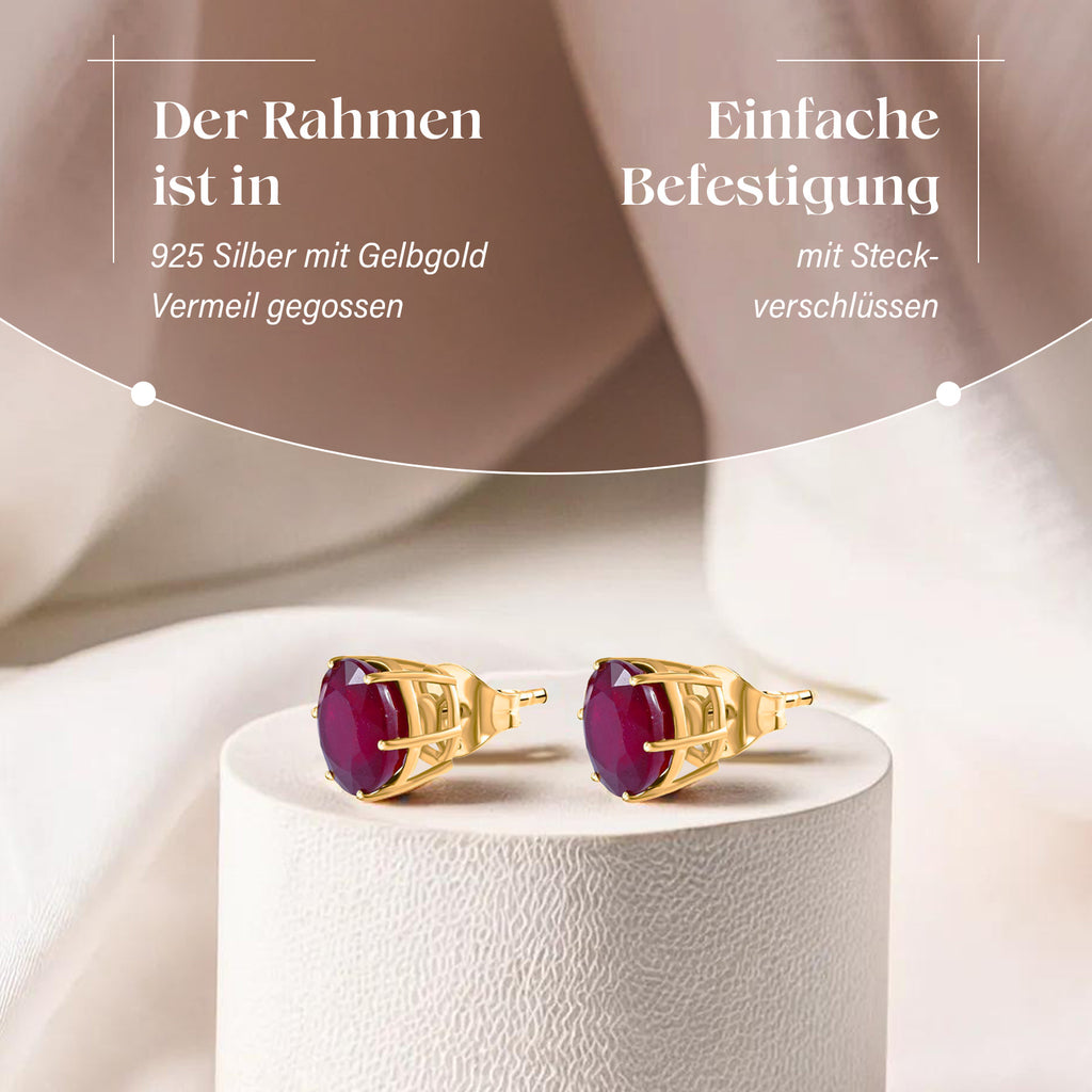 Afrikanischer Rubin (Fissure gefüllt) Ohrringe 925 Silber Gelbgold Vermeil ca. 11,30 ct.