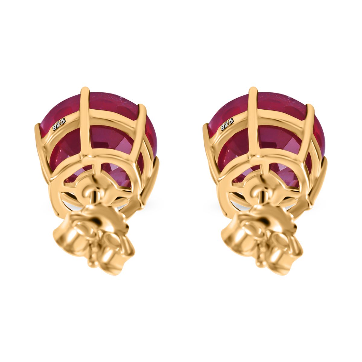 Afrikanischer Rubin (Fissure gefüllt) Ohrringe 925 Silber Gelbgold Vermeil ca. 11,30 ct.