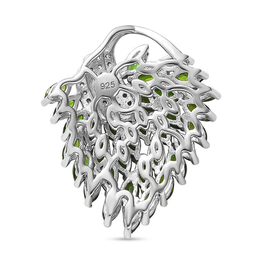 Natürlicher Chromdiopsid, Weißer Zirkon Anhänger 925 Silber rhodiniert ca. 2.86 ct