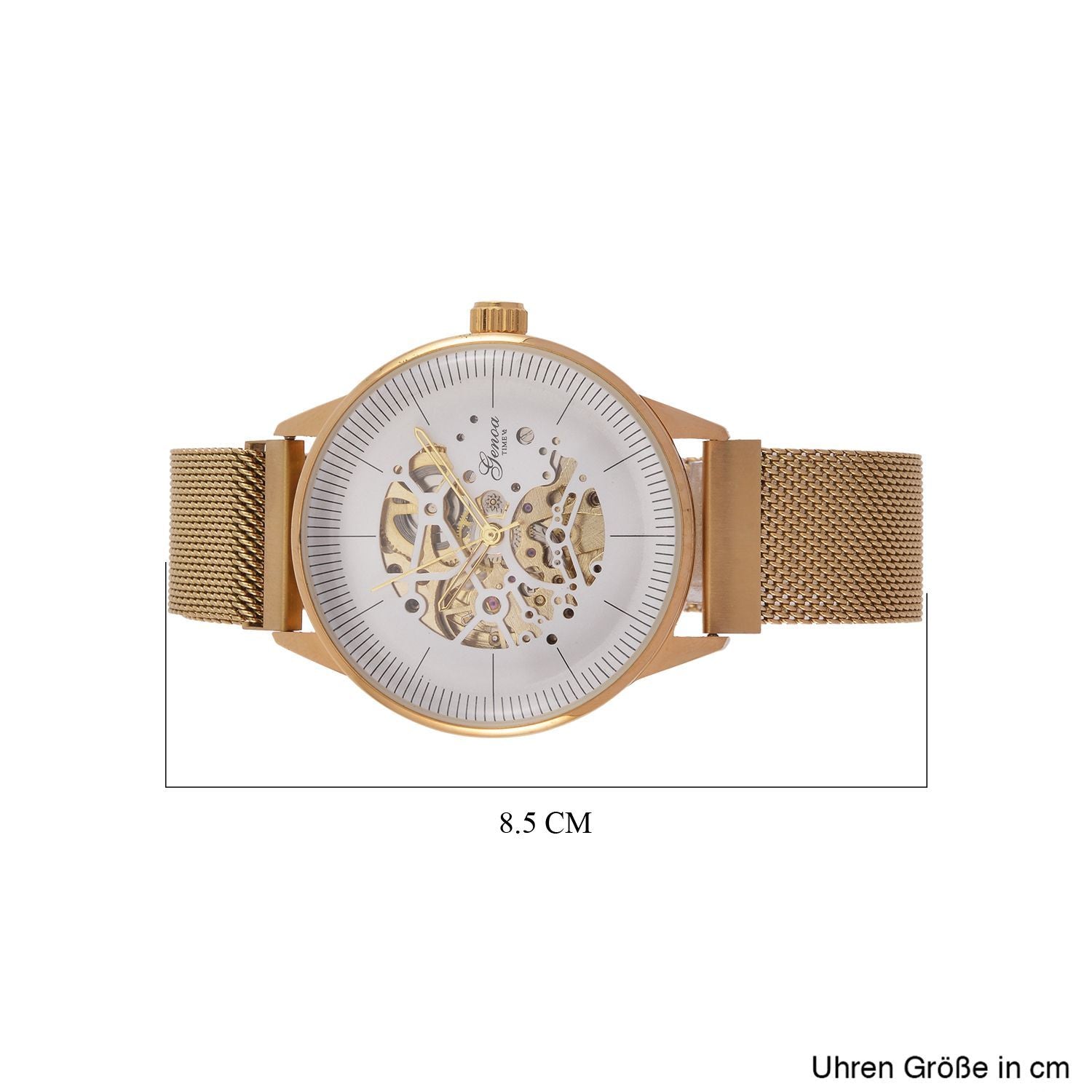 GENOA Automatik Mechanische Uhr mit Weißem Sonnenschein-Hohlzifferblatt und Modernem Minimalistischem Runddesign, goldfarben