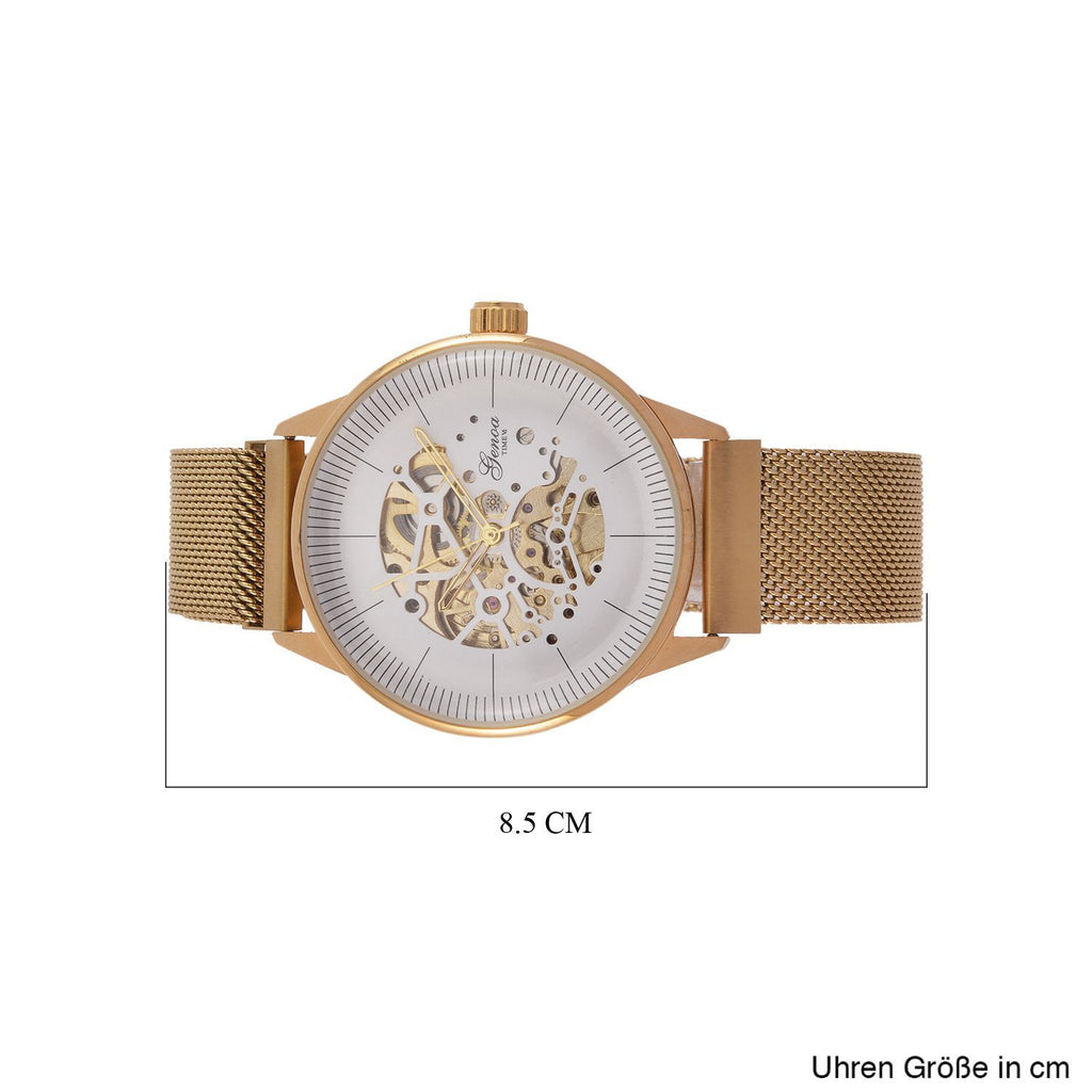 GENOA Automatik Mechanische Uhr mit Weißem Sonnenschein-Hohlzifferblatt und Modernem Minimalistischem Runddesign, goldfarben