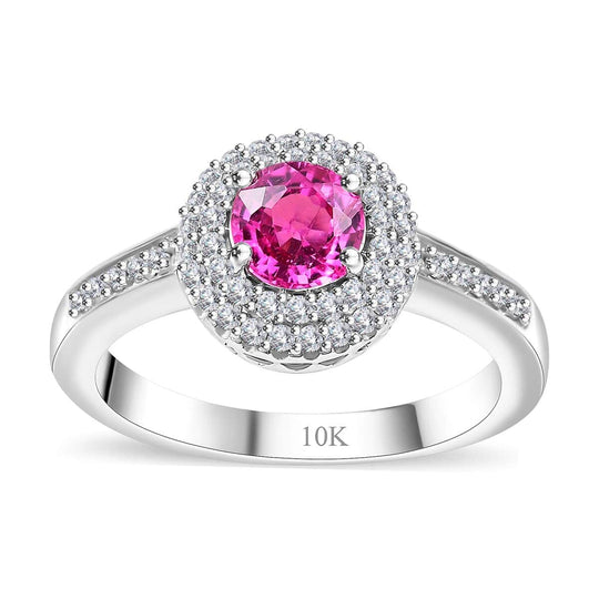 AAA Rosa Saphir, Weißer Diamant Ring, AGI zertifiziert und geprüft, 417 Weiß Gold (Größe 19.00) ca. 1.09 ct