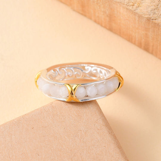 Weißer Mondstein Ring, Goldton,(Größe 18.00) ca. 7.00 ct
