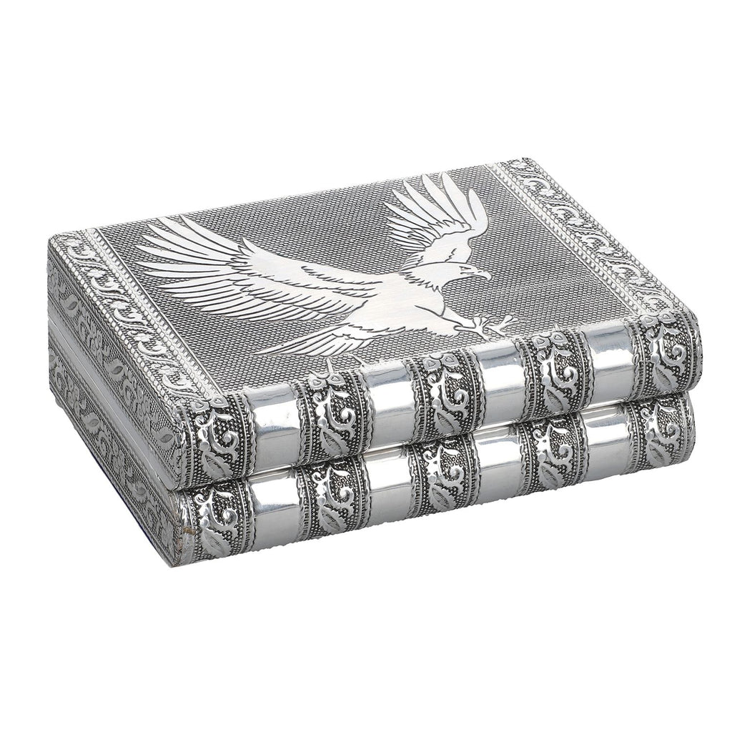 Handgefertigtes, Aluminium-Schmuckkästchen, silber, Adlerprägung