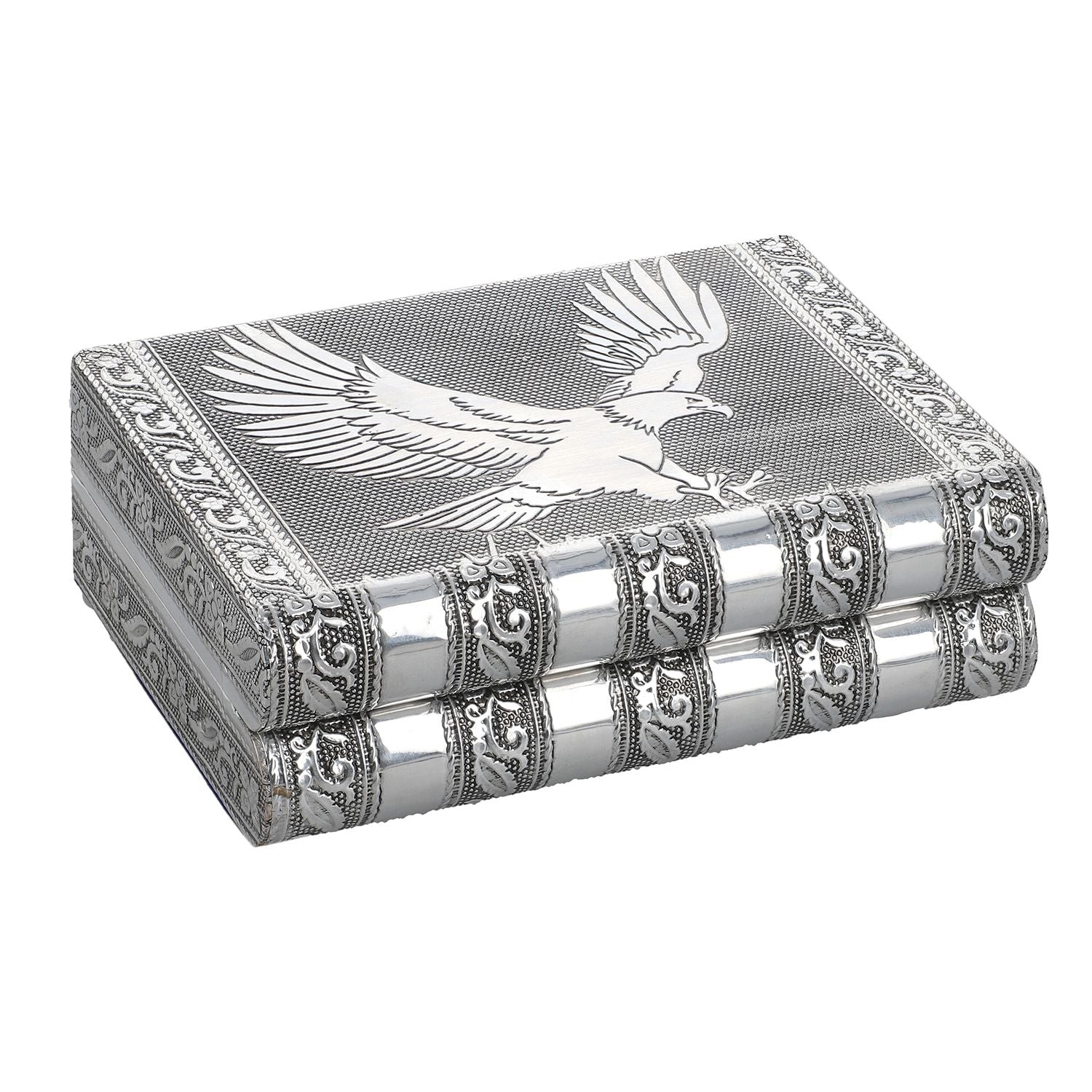 Handgefertigtes, Aluminium-Schmuckkästchen, silber, Adlerprägung