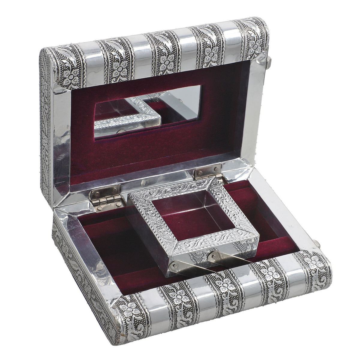 Handgefertigtes, Aluminium-Schmuckkästchen, silber, Adlerprägung