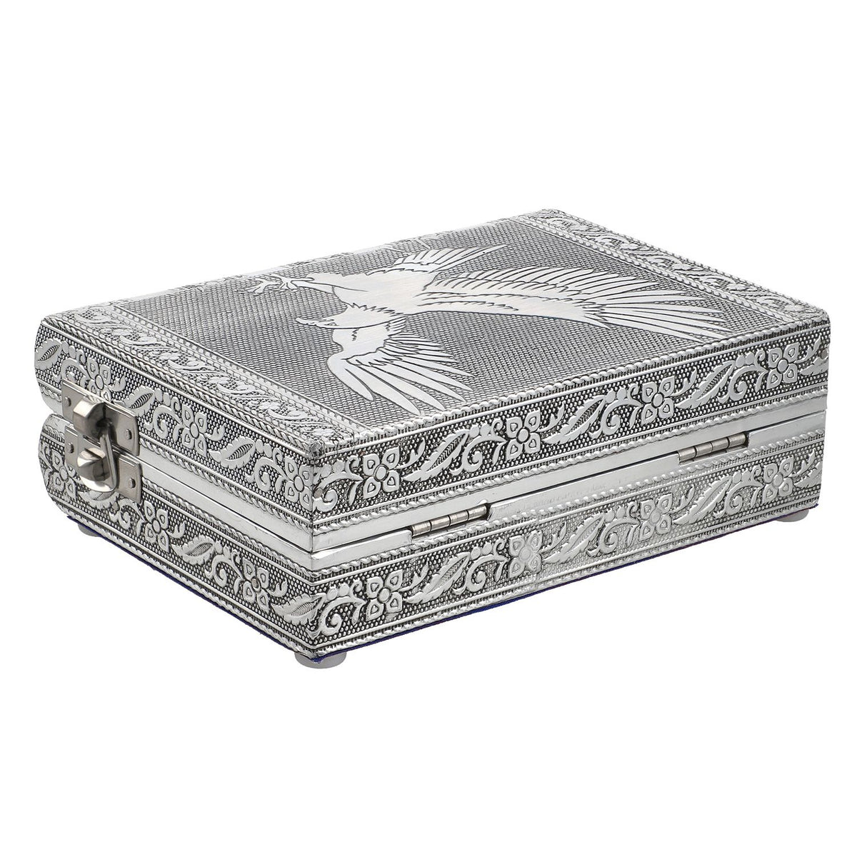 Handgefertigtes, Aluminium-Schmuckkästchen, silber, Adlerprägung