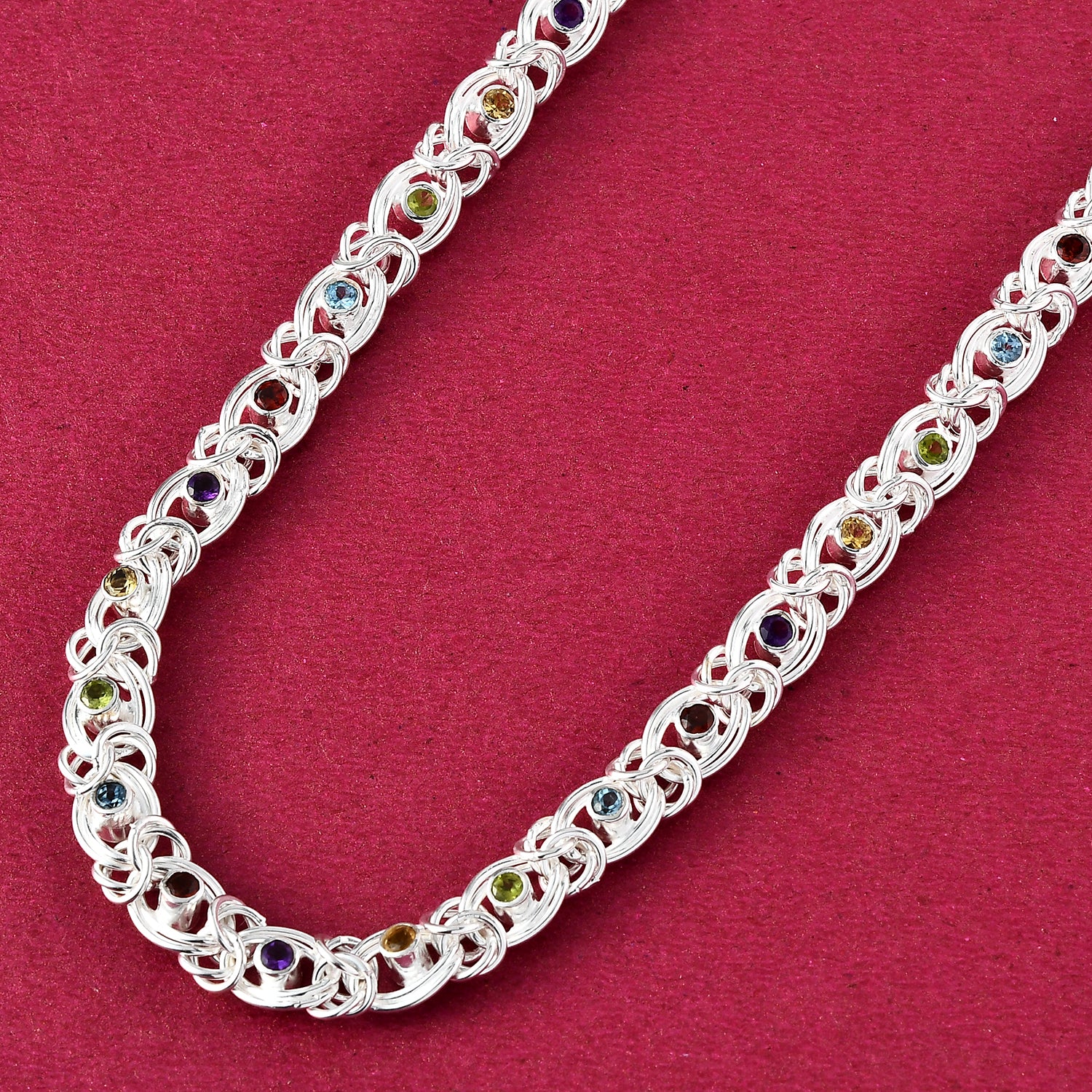 Mehrfarbige, Edelstein Königs-Halskette, 50 cm, 925 Silber (ca. 51,33g) ca. 5.53 ct