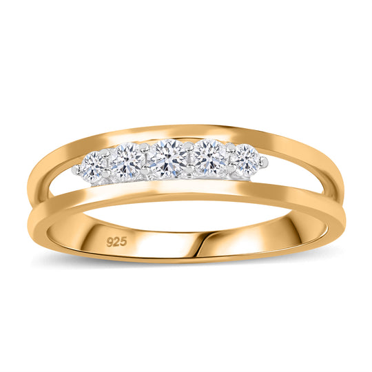 Luxuriant Diamond - Lab Grown Diamant VS-EF Ring, 925 Silber Gelbgold Vermeil ca. 0.25 ct