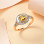 AAA Gelber Saphir, Weißer Diamant AGI zertifiziert und geprüft Ring 585 Gelbgold (Größe 16.50) ca. 1,31 ct