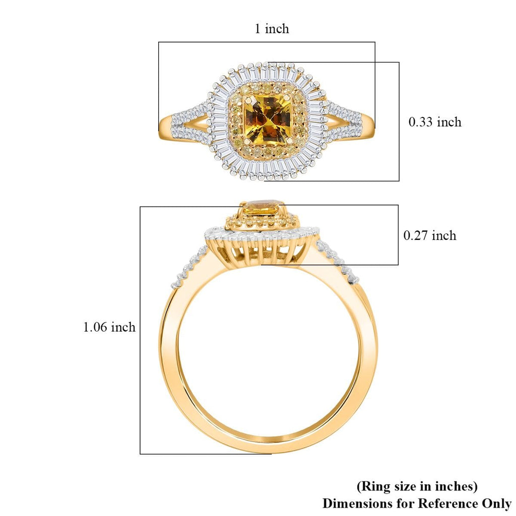 AAA Gelber Saphir, Weißer Diamant AGI zertifiziert und geprüft Ring 585 Gelbgold (Größe 16.50) ca. 1,31 ct