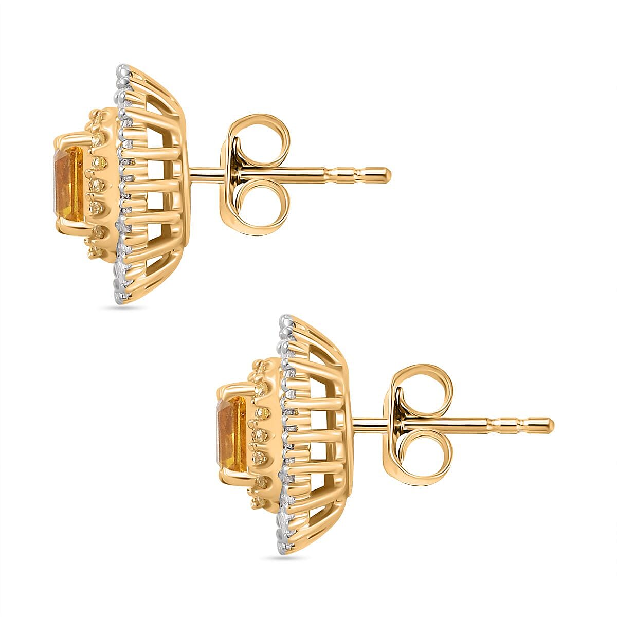 AAA Gelber Saphir, Weißer Diamant Ohrringe, AGI zertifiziert und geprüft, 585 Gelb Gold ca. 2.44 ct