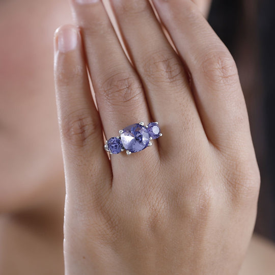 J Francis gefertigt mit SWAROVSKI - Tansanit Kristall Ring 925 Silber rhodiniert 4.53 ct