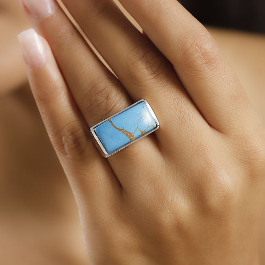 Blaues Türkis Ring Messing ca. 9,54 ct