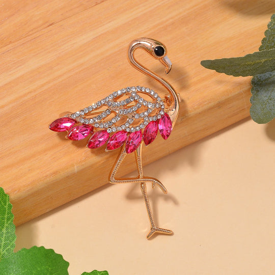 Mehrfarbige Kristall Flamingo Brosche, emailliert