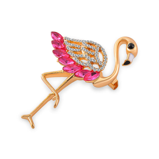 Mehrfarbige Kristall Flamingo Brosche, emailliert