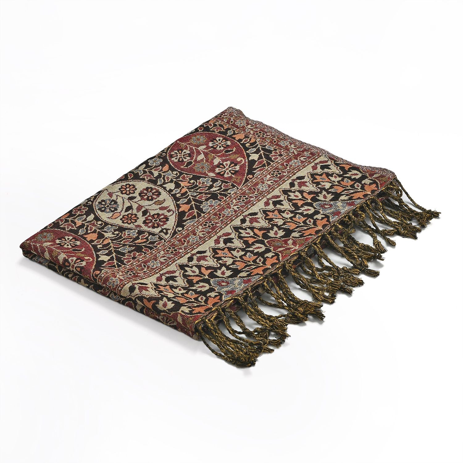Jamawar-Schal, Viskose, 3-Schiffchen-Webung, 70x200 cm, Blumen