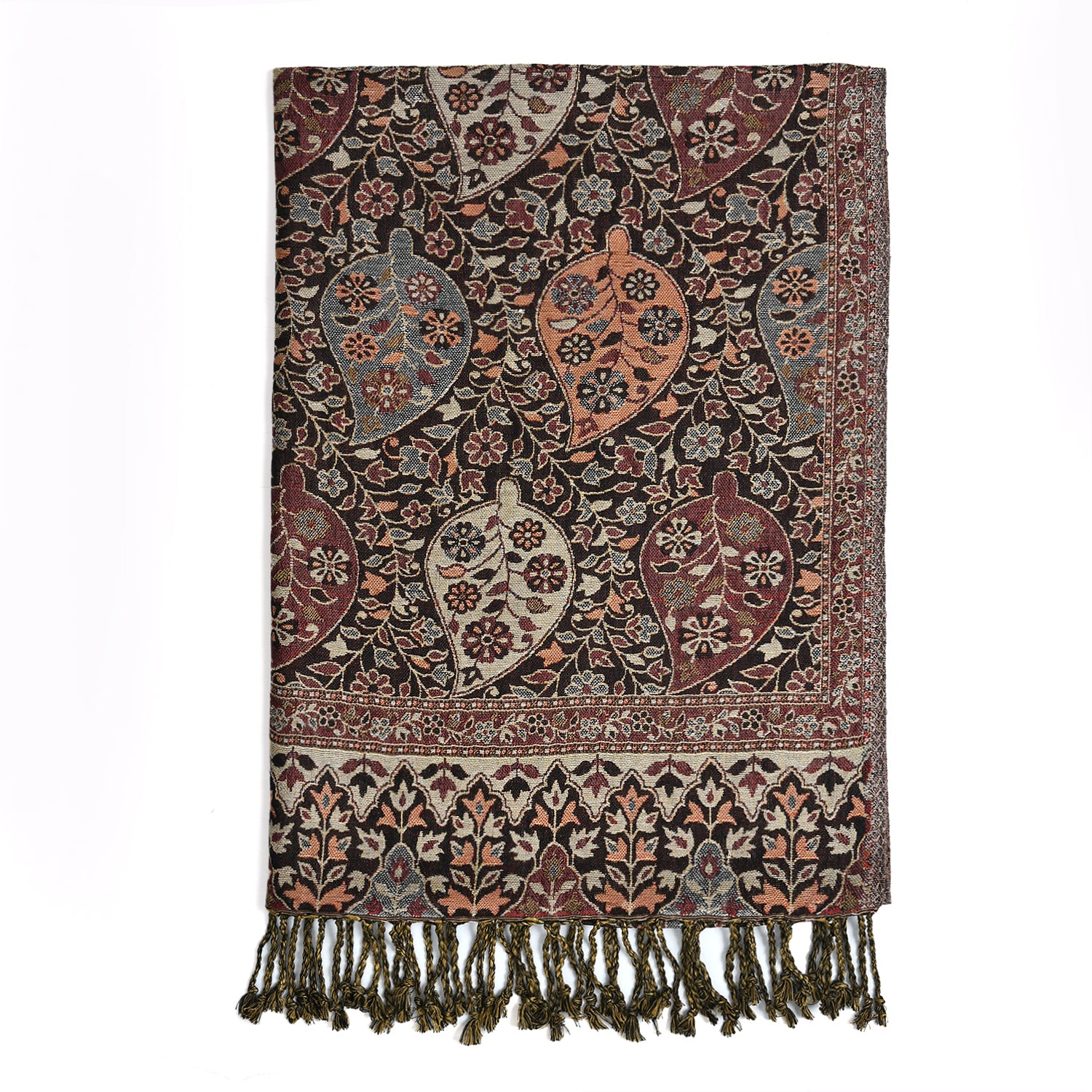 Jamawar-Schal, Viskose, 3-Schiffchen-Webung, 70x200 cm, Blumen