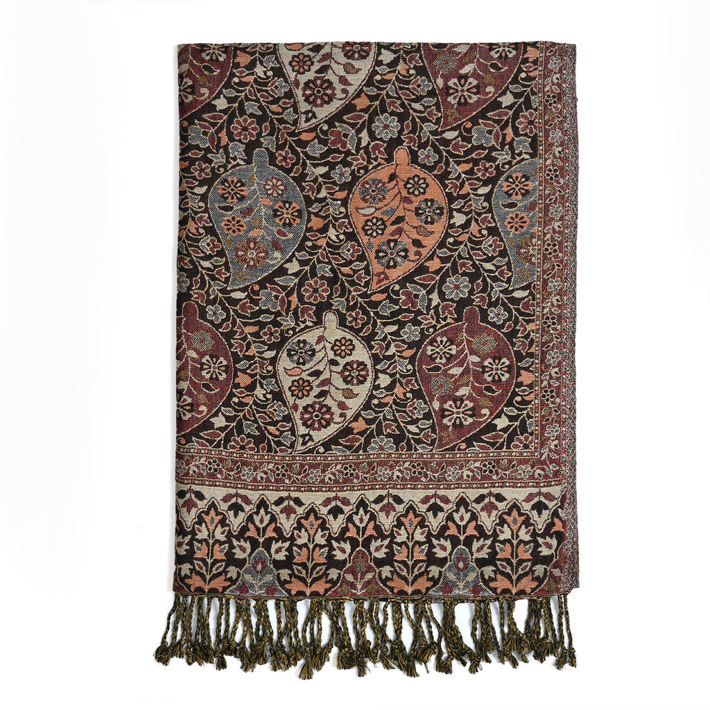 Jamawar-Schal, Viskose, 3-Schiffchen-Webung, 70x200 cm, Blumen