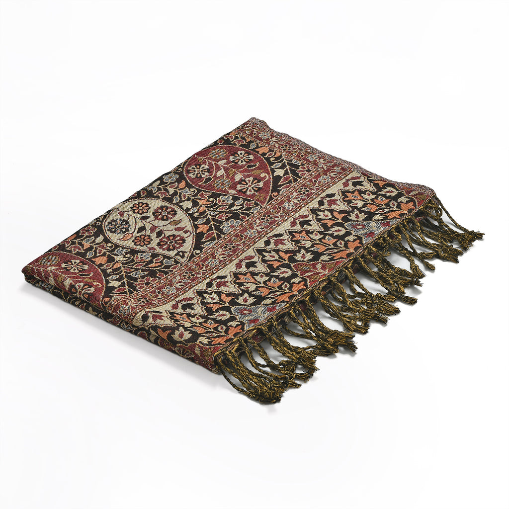 Jamawar-Schal, Viskose, 3-Schiffchen-Webung, 70x200 cm, Blumen