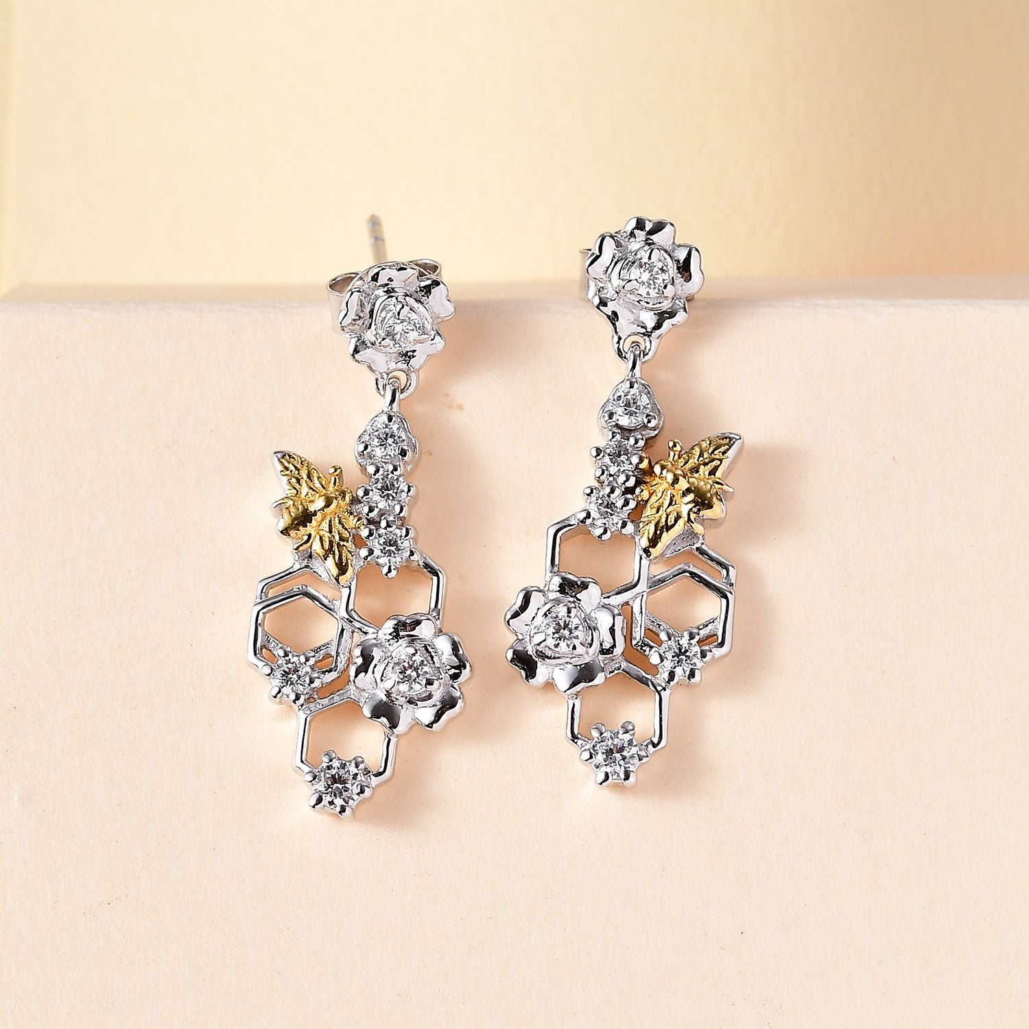 J Francis gefertigt mit SWAROVSKI - Zirkonia Ohrringe 925 Silber Rhodiniert und 750 Gelbgold Vermeil