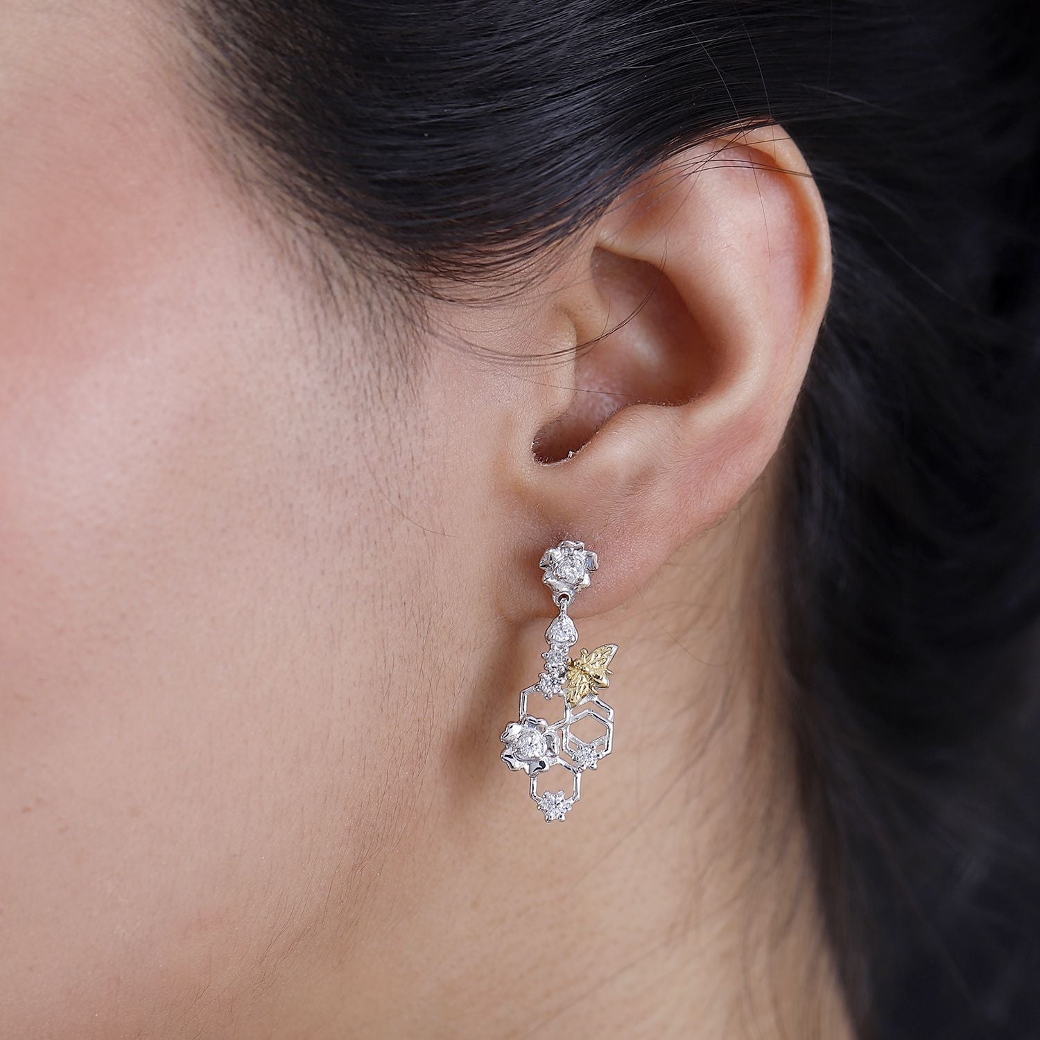 J Francis gefertigt mit SWAROVSKI - Zirkonia Ohrringe 925 Silber Rhodiniert und 750 Gelbgold Vermeil