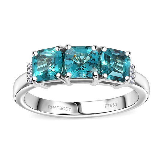 RHAPSODY - AAAA Lagunen Turmalin (ASSCHER SCHLIFF), Weißer Diamant SGL zertifiziert Ring 950 Platin (Größe 17.00) ca. 2.28 ct