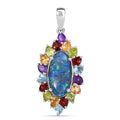 Boulder Opal Triplette, Mosambik Granat Anhänger 925 Silber rhodiniert ca. 6.72 ct
