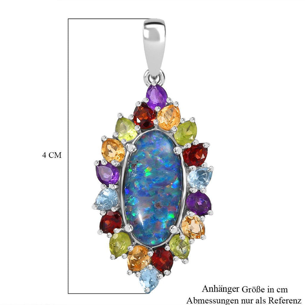 Boulder Opal Triplette, Mosambik Granat Anhänger 925 Silber rhodiniert ca. 6.72 ct