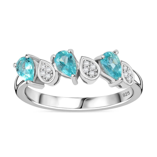 AA Lagunen Apatit, Weißer Zirkon Ring 925 Silber rhodiniert (Größe 17.00) ca. 0,77 ct