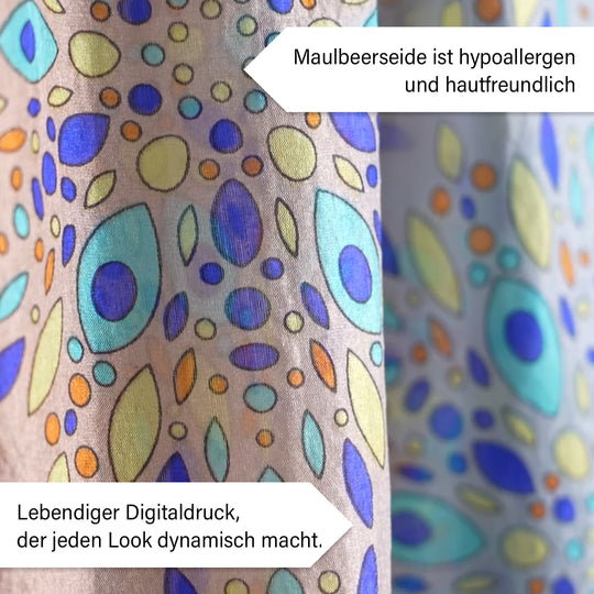 LA MAREY - 100% Maulbeeren-Seidenschal, Chiffon, 110x180 cm, Rosa und Blau