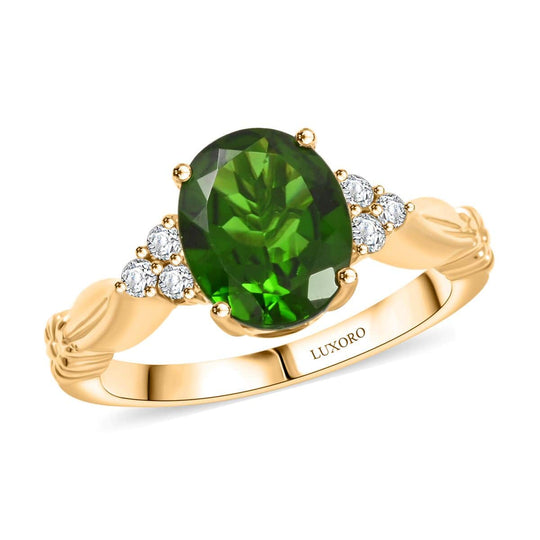 LUXORO AAA Natürlicher Chromdiopsid, Weißer Diamant Ring, AGI zertifiziert, 417 Gelb Gold (Größe 17.00) ca. 1.75 ct