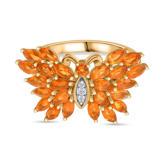 Feueropal Ring 925 Silber 750 Gelbgold Vermeil (Größe 20.00) ca. 1.33 ct