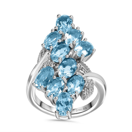 Himmelblauer Topas Ring Edelstahl ca. 6,41 ct