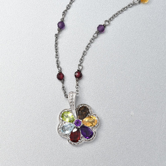 Mehrfarbige Edelstein Halskette ca. 45 cm Nickelfreies Messing ca. 5.63 ct