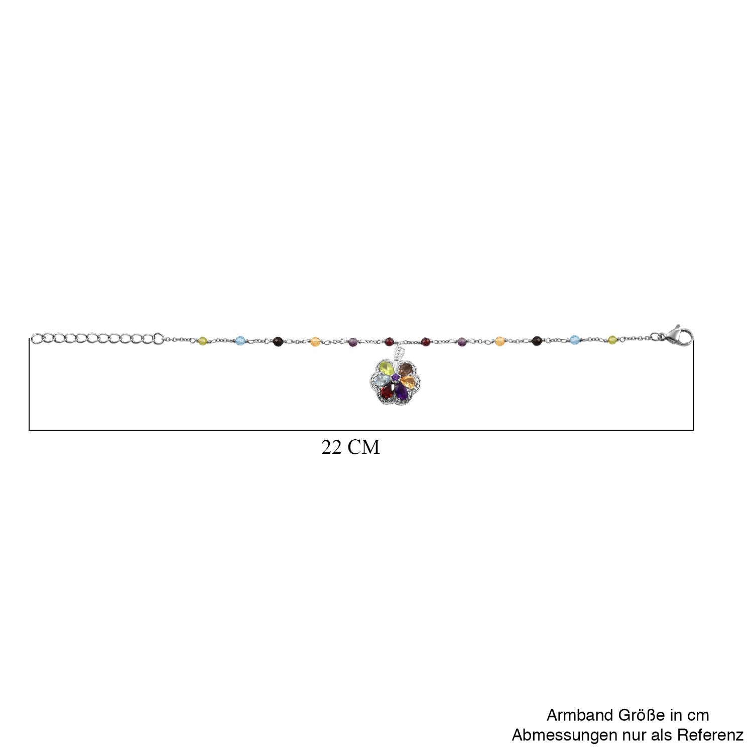 Mehrfarbiges Edelstein Armband ca. 18 cm + 5 cm Extender, Nickelfreies Messing ca. 5.49 ct