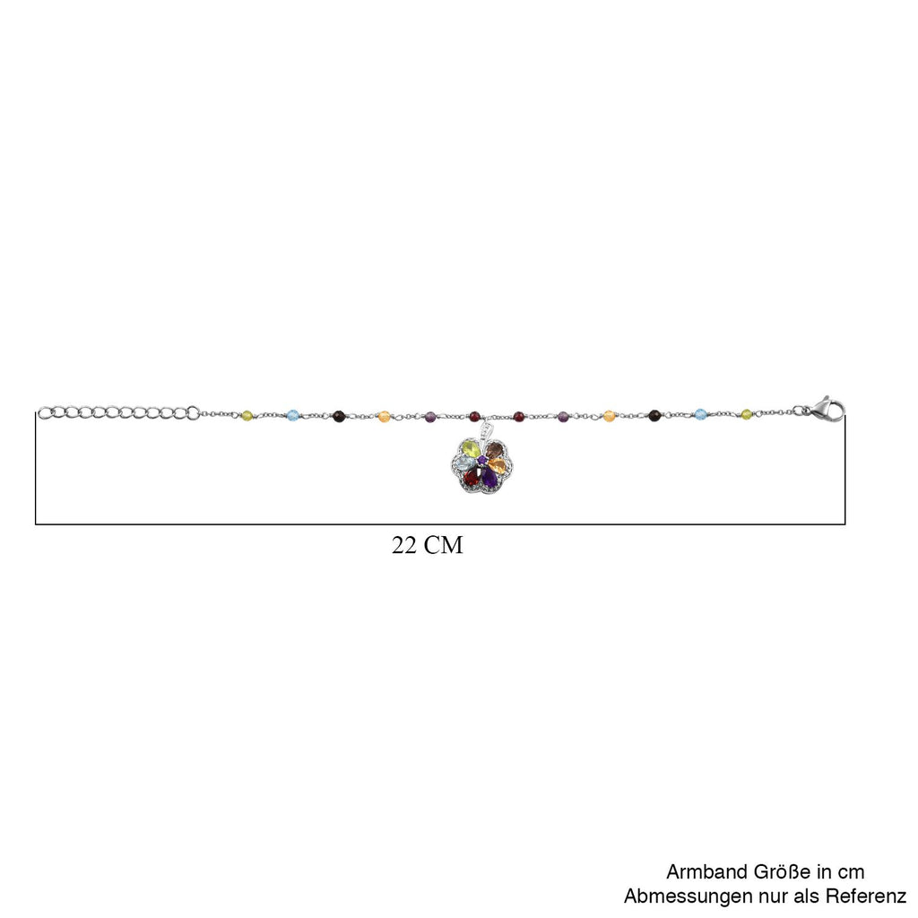 Mehrfarbiges Edelstein Armband ca. 18 cm + 5 cm Extender, Nickelfreies Messing ca. 5.49 ct