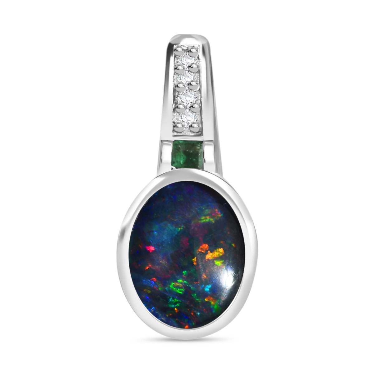 Boulder Opal Triplette, Smaragd Anhänger 925 Silber rhodiniert ca. 1.62 ct