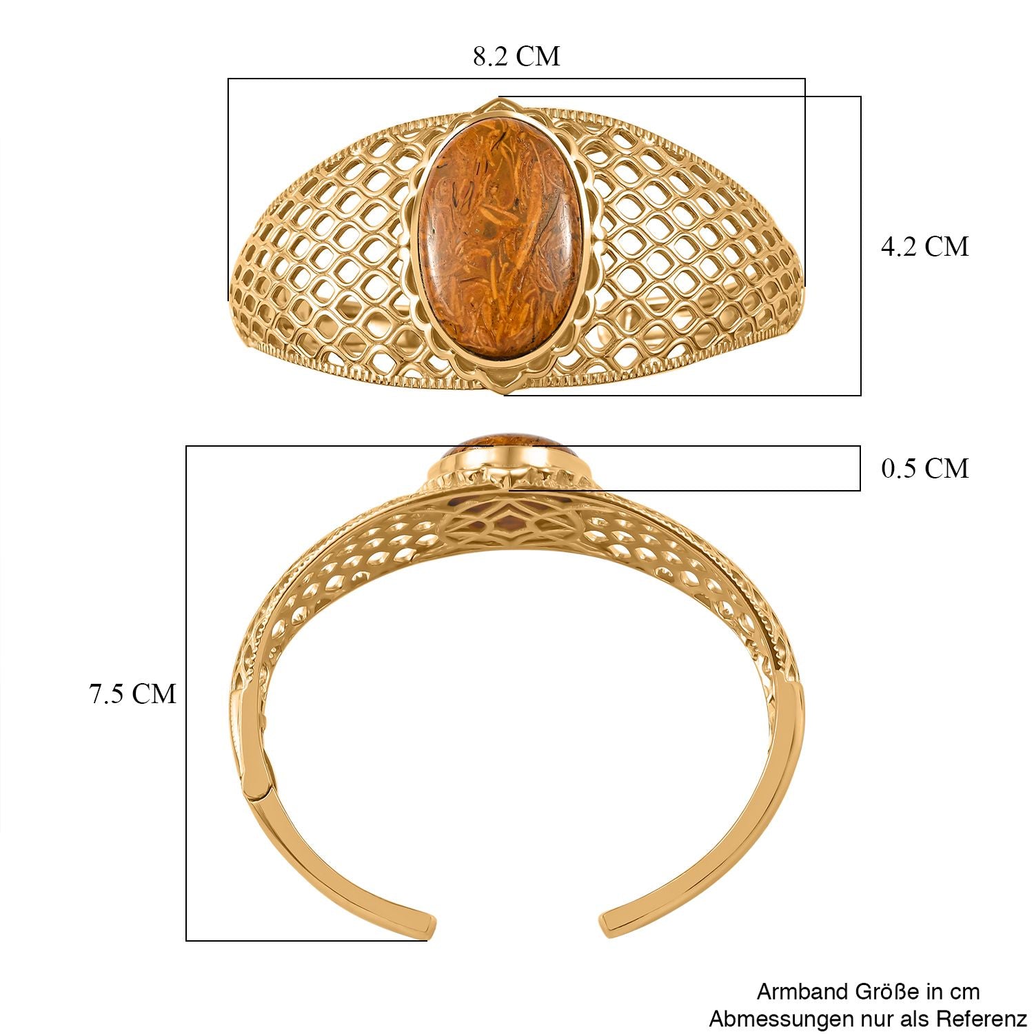 Skript Stein Armreif, ca. 19 cm, Nickelfreies Messing goldfarben, ca. 34.00 ct
