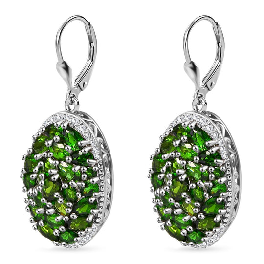 Natürliche Chromdiopsid Ohrringe 925 Silber rhodiniert ca. 9.18 ct