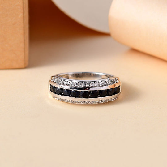 Masoala Saphir (Fissure gefüllt), Weißer Zirkon Ring Messing (Lieferung in 10-12 Tagen) ca. 1.13 ct