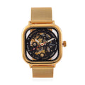 GENOA TIME V2 42mm Automatik Armbanduhr, Edelstahl Mesh Armband, Gold, 8,5cm